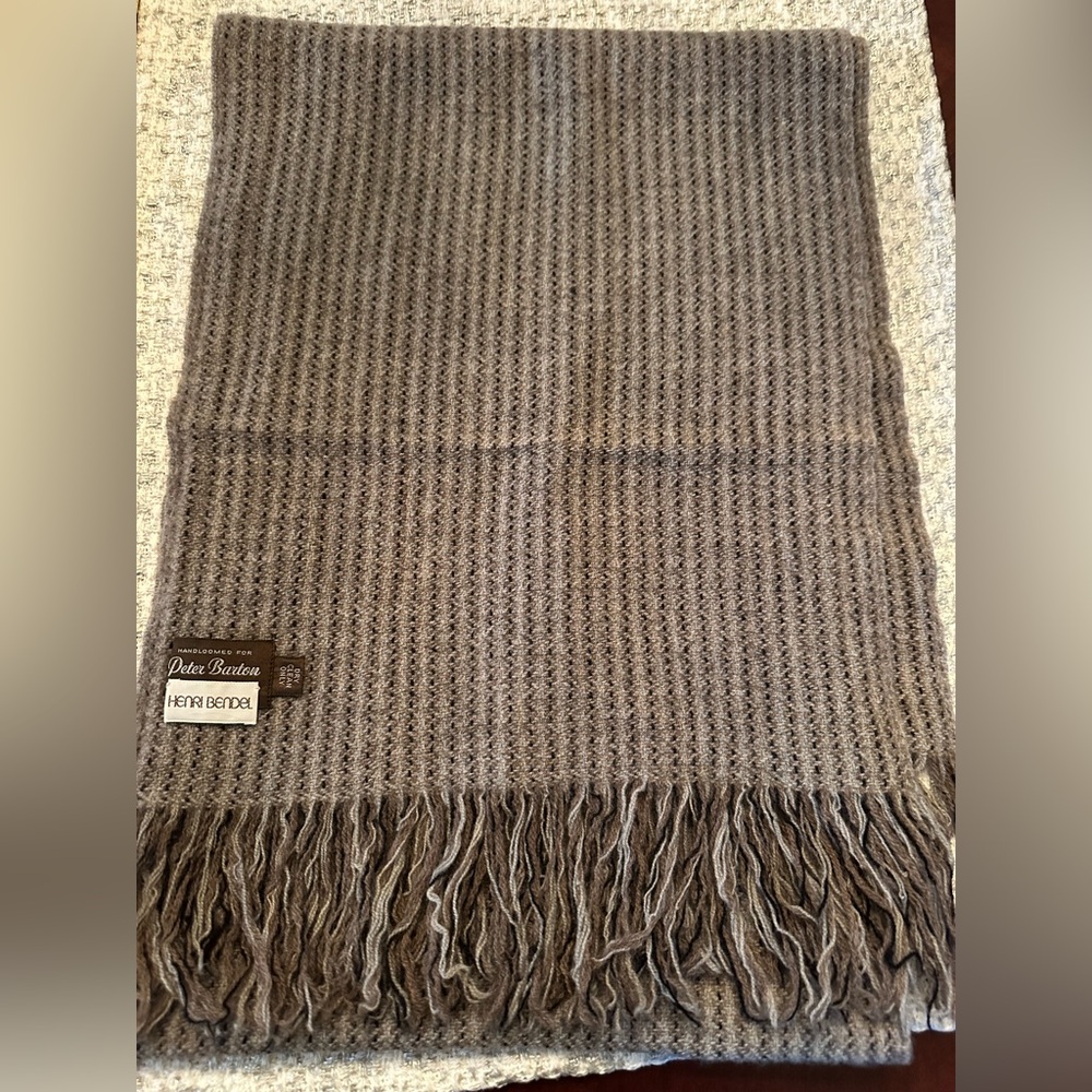 Vintage Peter Barton Henri Bendel Wool Handloomed Unisex Fringe Scarf EUC